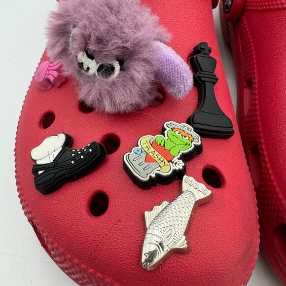 Crocs Classic Clog Red Size W9 M7 with Rare Jibbitz Charms Custom Decorated - Picture 4 of 10